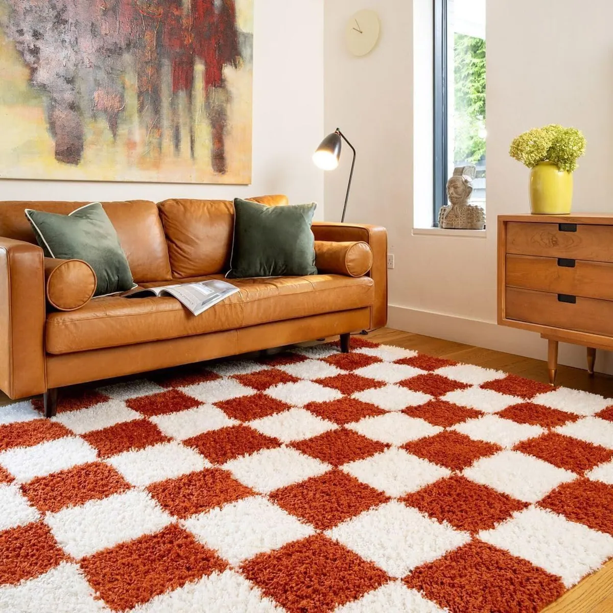 Modern Shaggy Rust Beige Terracotta Cream Retro - Image 1