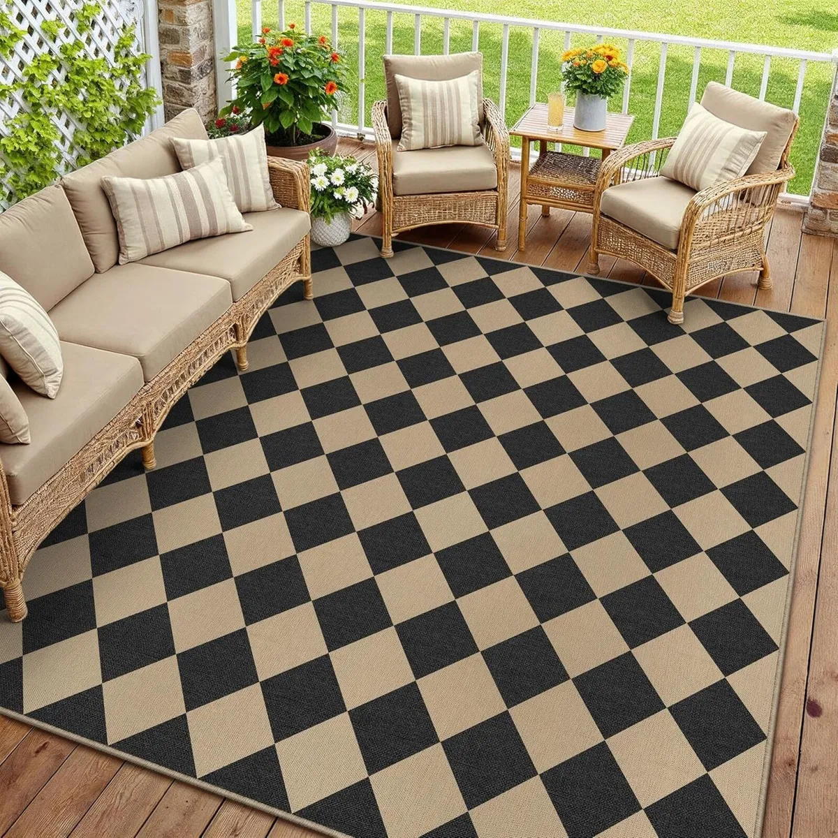 Checkered Brown Black Rugs Living Room 200x300cm - Image 1