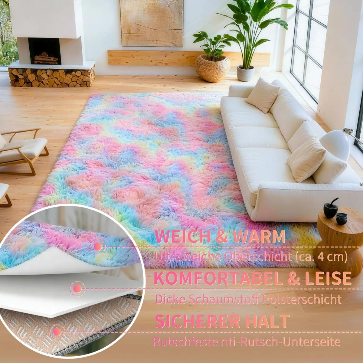Living Room Rug 200 x 300 cm Rainbow Washable - Image 3