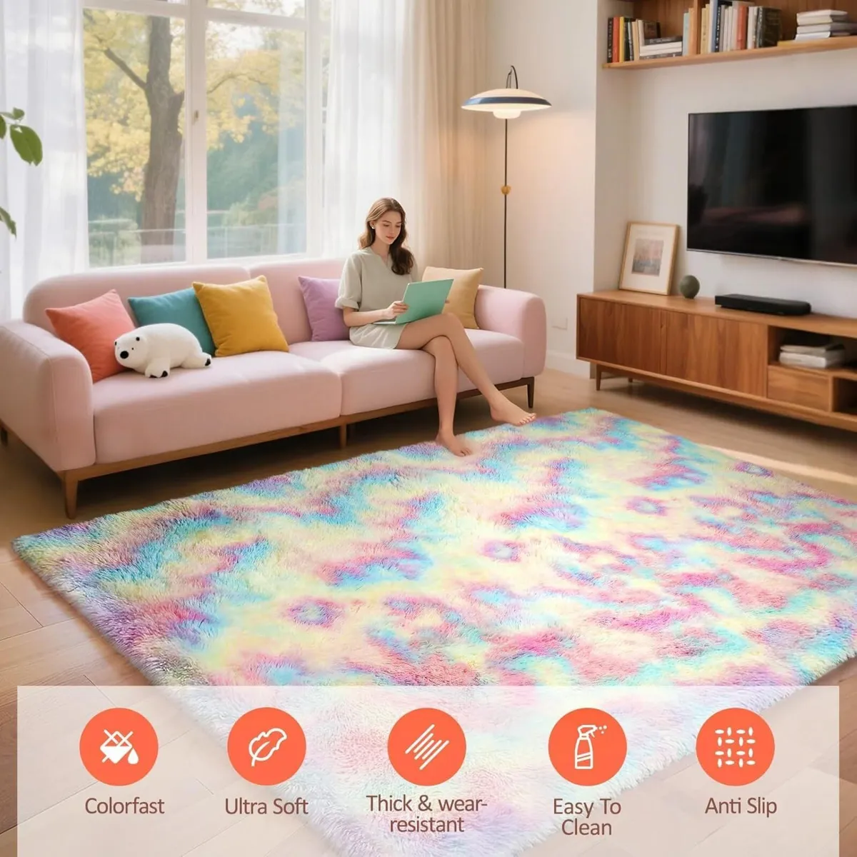 Area Rugs Living Room Rug - 120 x180cm Fluffy - Image 3