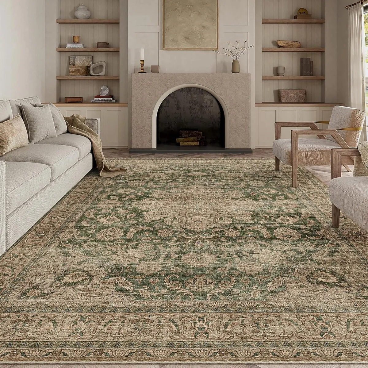 Vintage Rugs Living Room Green Large Area Rug - Image 1