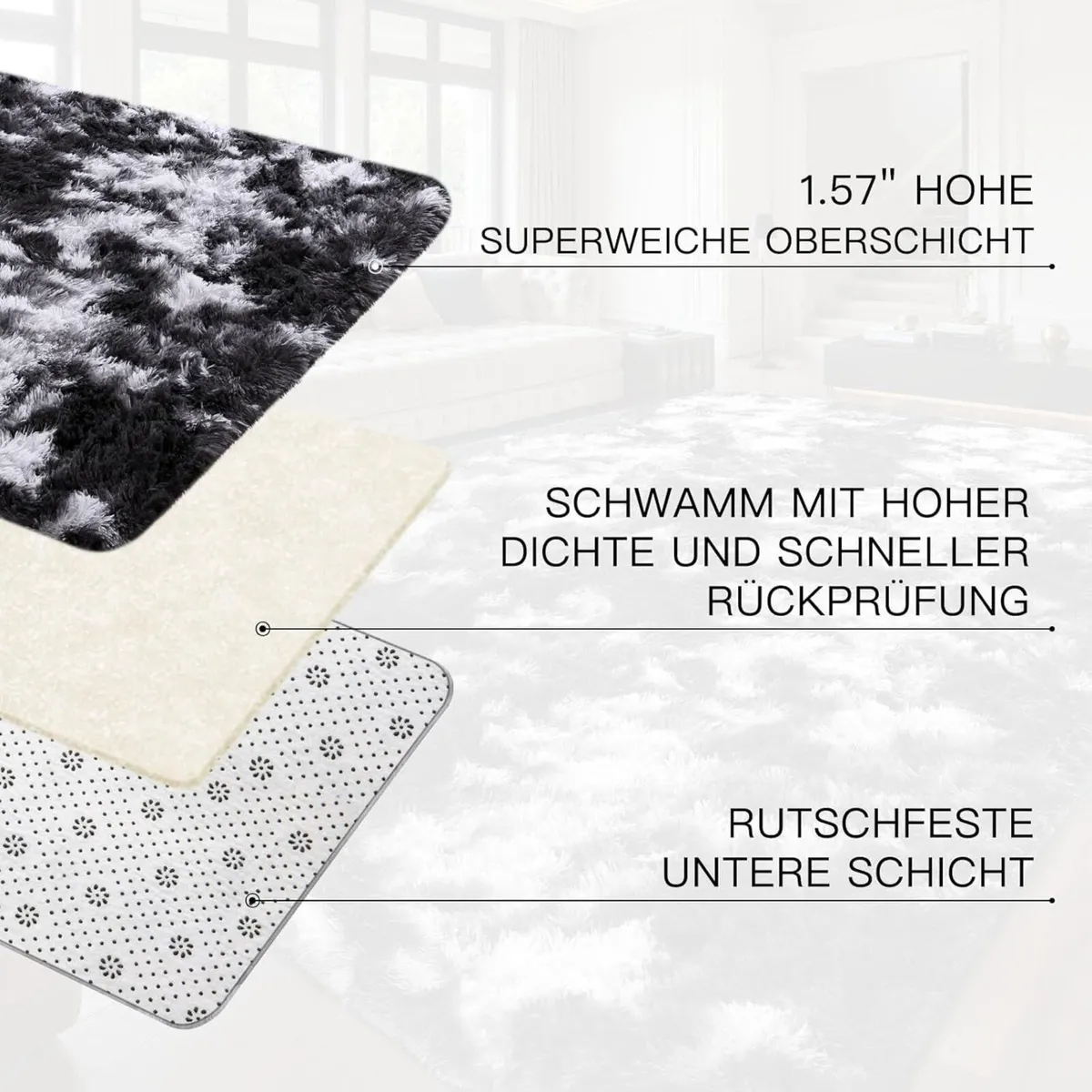 High Pile Rug Grey Living Room 200 x 300 cm - Image 3