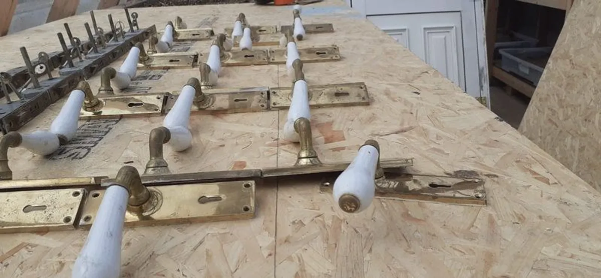 Antique Brass & Porcelain Door Handles & Locks  Complete Set for 12 Doors - Image 2