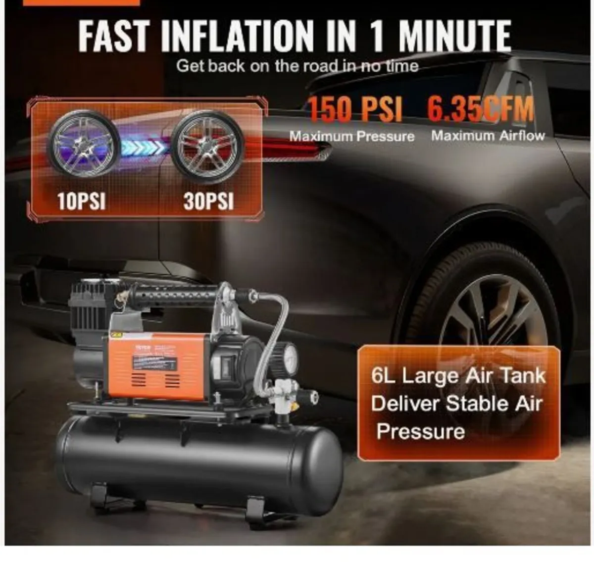 12V Heavy Duty Air Compressor with 6L Tank - Image 2