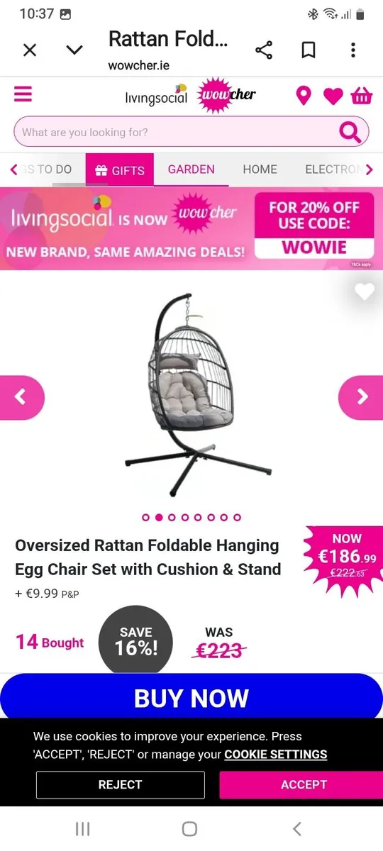 Garden egg chair with cushions - Image 2