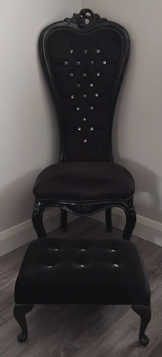 Period high back chair and footstool - Image 2