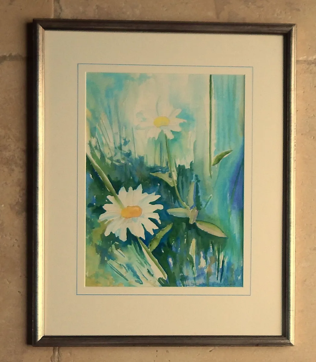 Large Signed Floral Watercolour of Daisies - Image 1