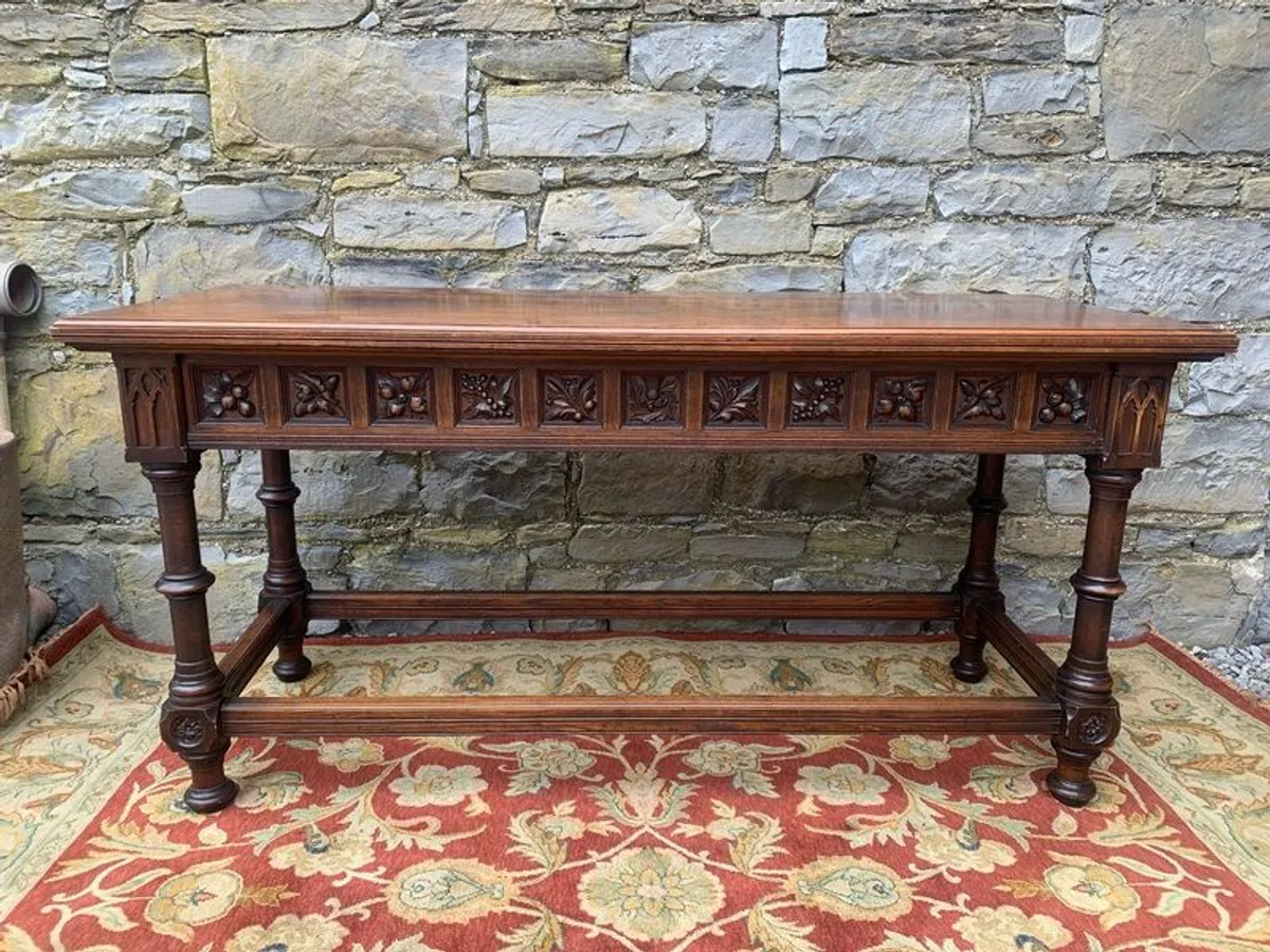 Early 20th Century Jacobean Revival Carved Oak Refectory or Hall Table - Image 4