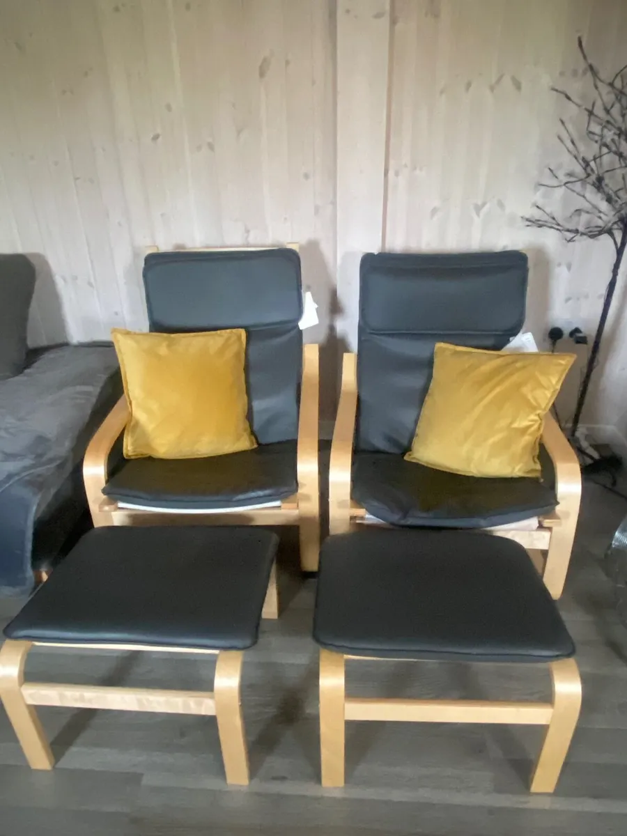 Faux leather chairs with footstool - Image 2