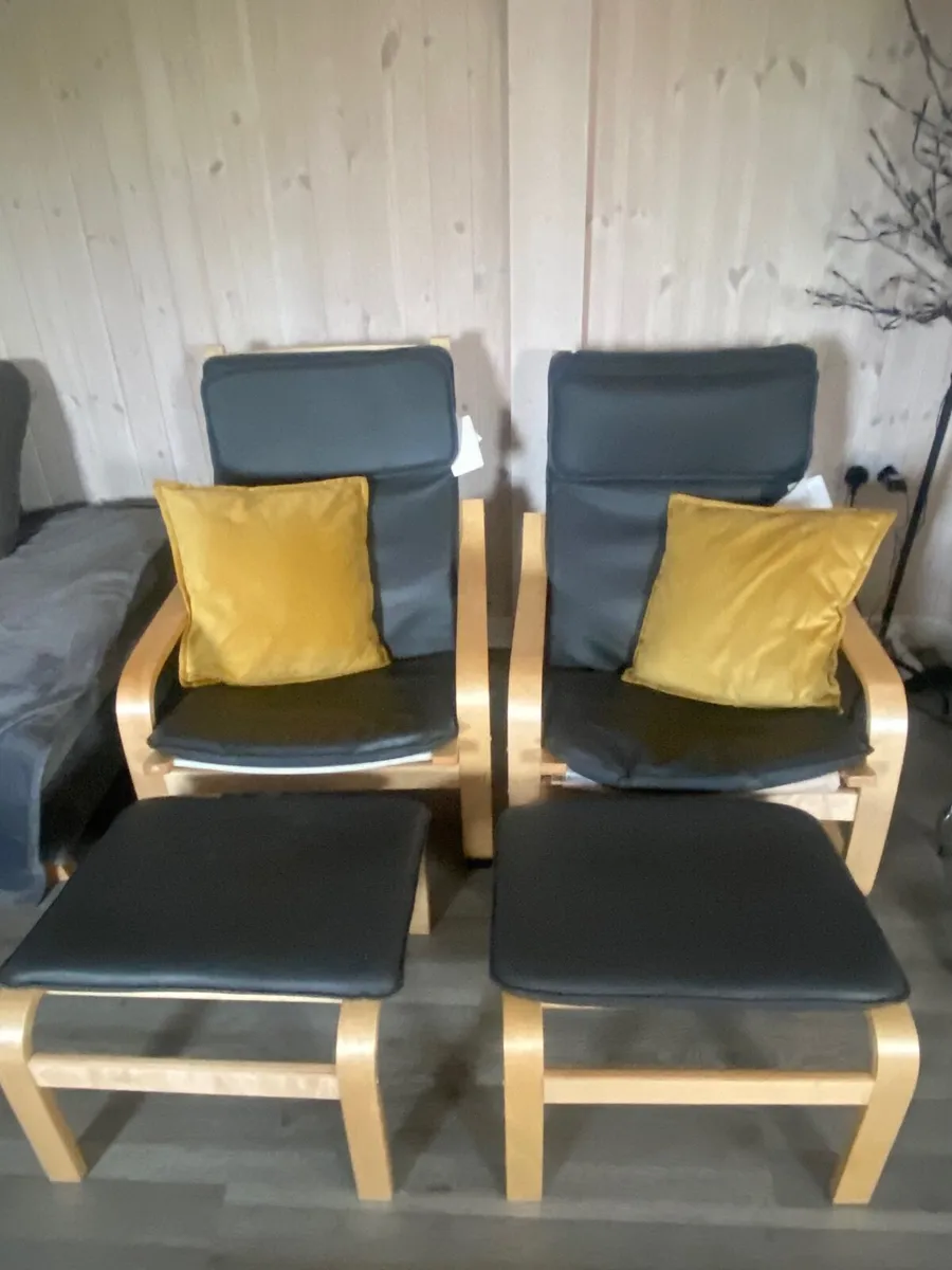 Faux leather chairs with footstool - Image 1