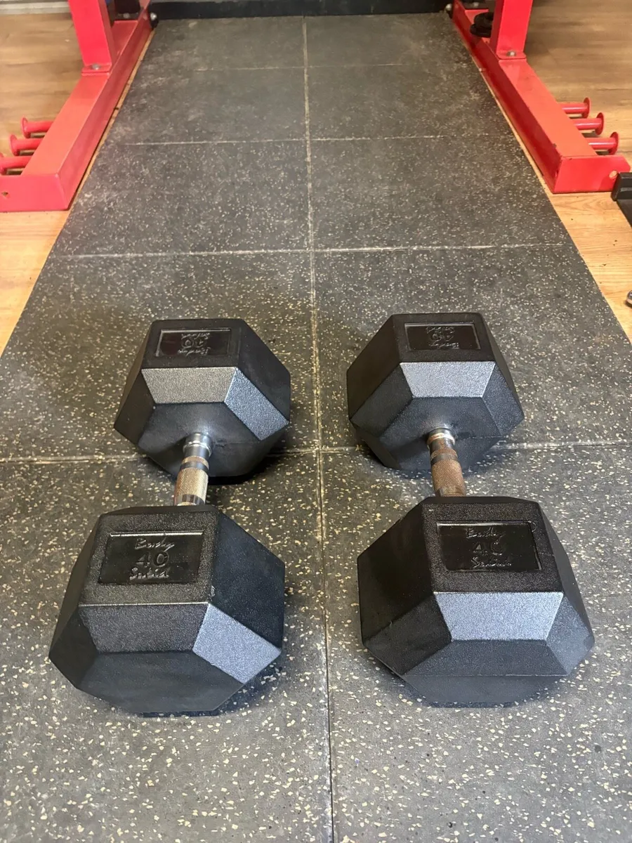 2 X 40KG RUBBER HEX GYM COMMERCIAL DUMBBELLS!