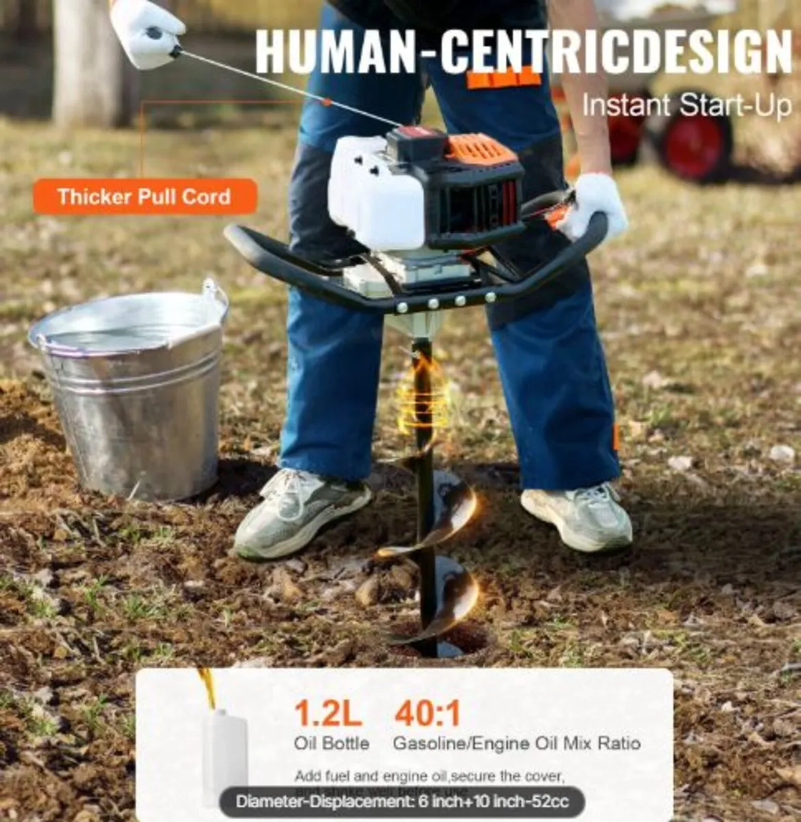 Post Hole Digger Gas Powered, 52CC 1450W Earth - Image 3