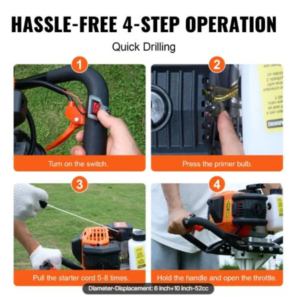 Post Hole Digger Gas Powered, 52CC 1450W Earth - Image 4