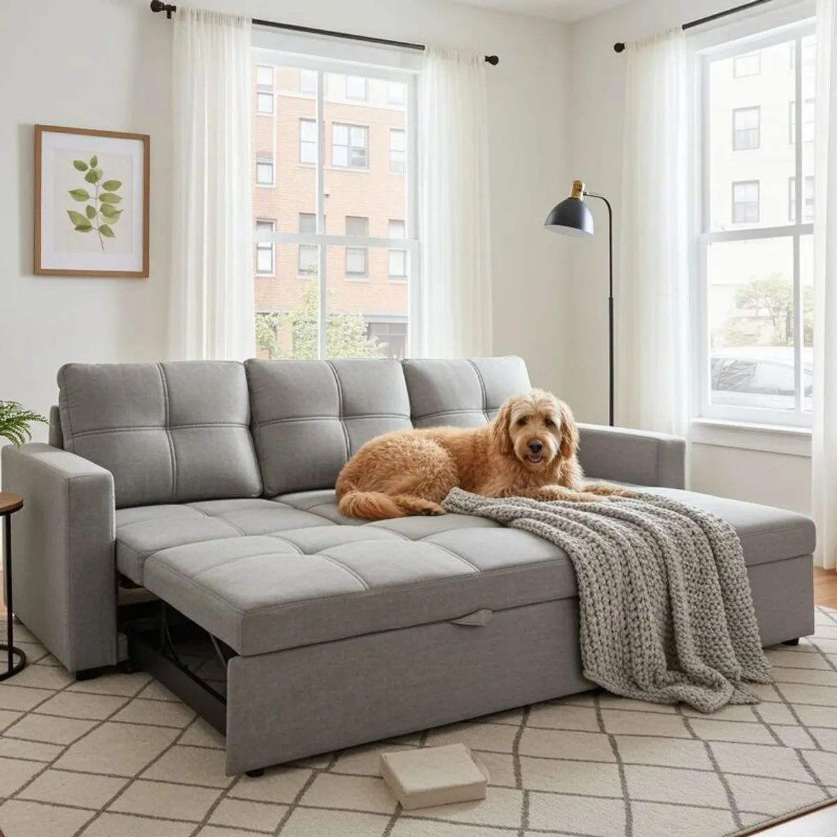 Big Deal light grey fabric corner sofa bed with storage - Image 3