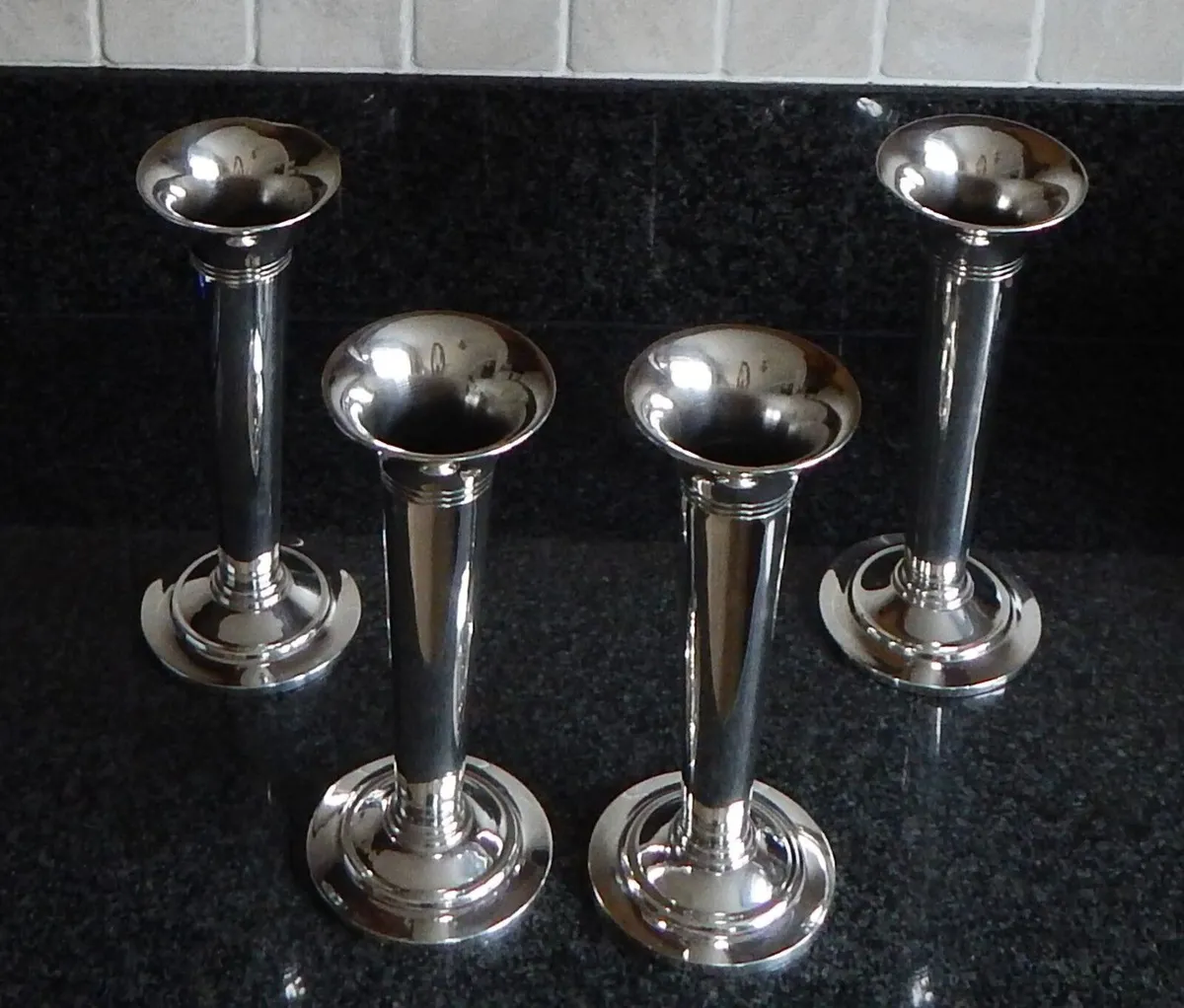 Set of 4 Metalware Church Trumpet Vases - Image 3