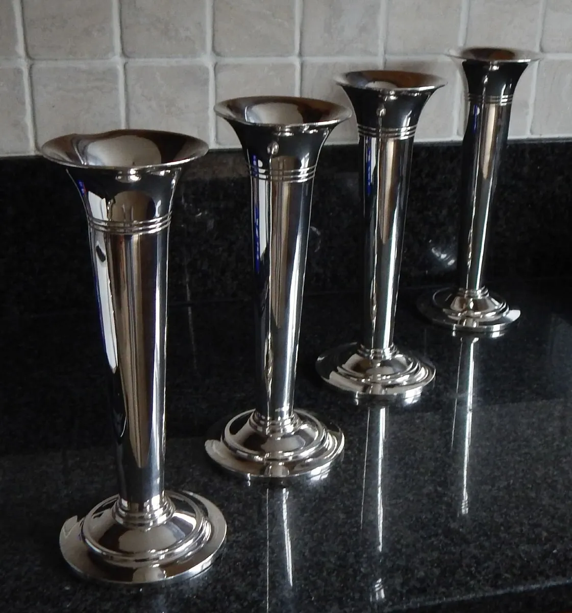Set of 4 Metalware Church Trumpet Vases - Image 4