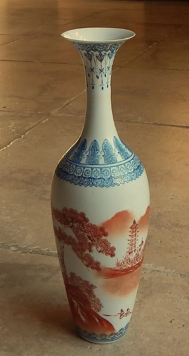 Vintage Chinese Slender Eggshell Porcelain Vase - Image 1