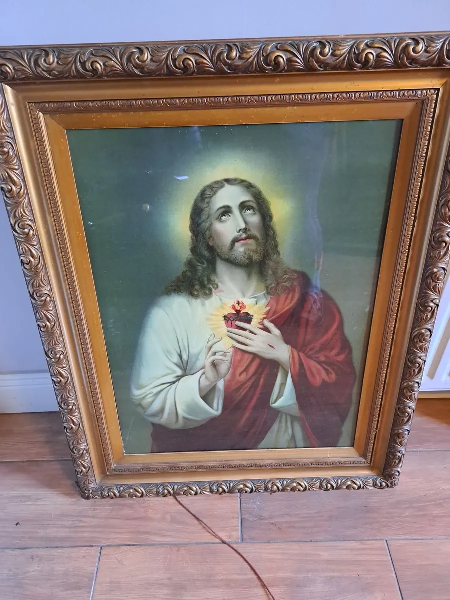 Antique Framed Sacred Heart - Image 1