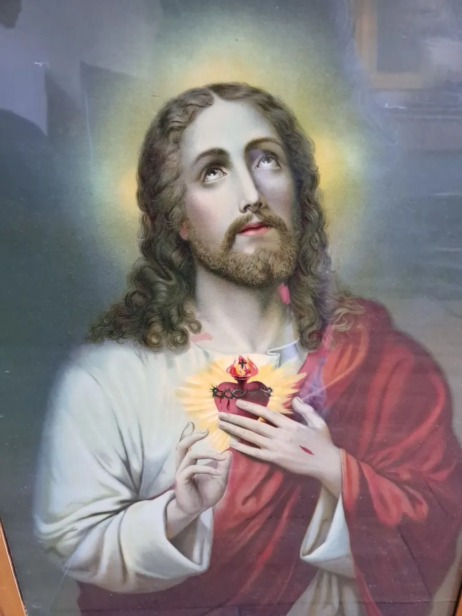 Antique Framed Sacred Heart - Image 3