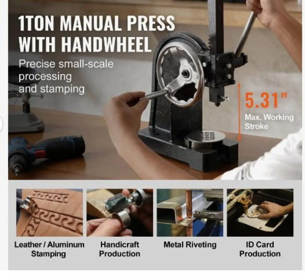 Arbor Press, 1 Ton Manual with Handwheel - Image 2