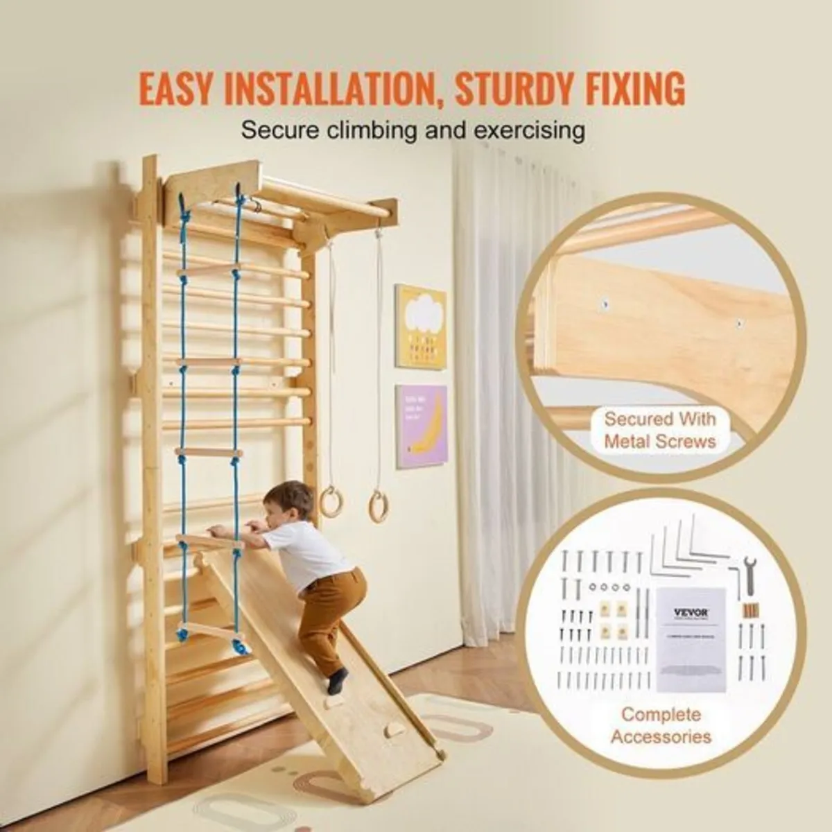 Swedish Ladder Wall Gym 5 in 1 Wooden Indoor - Image 2
