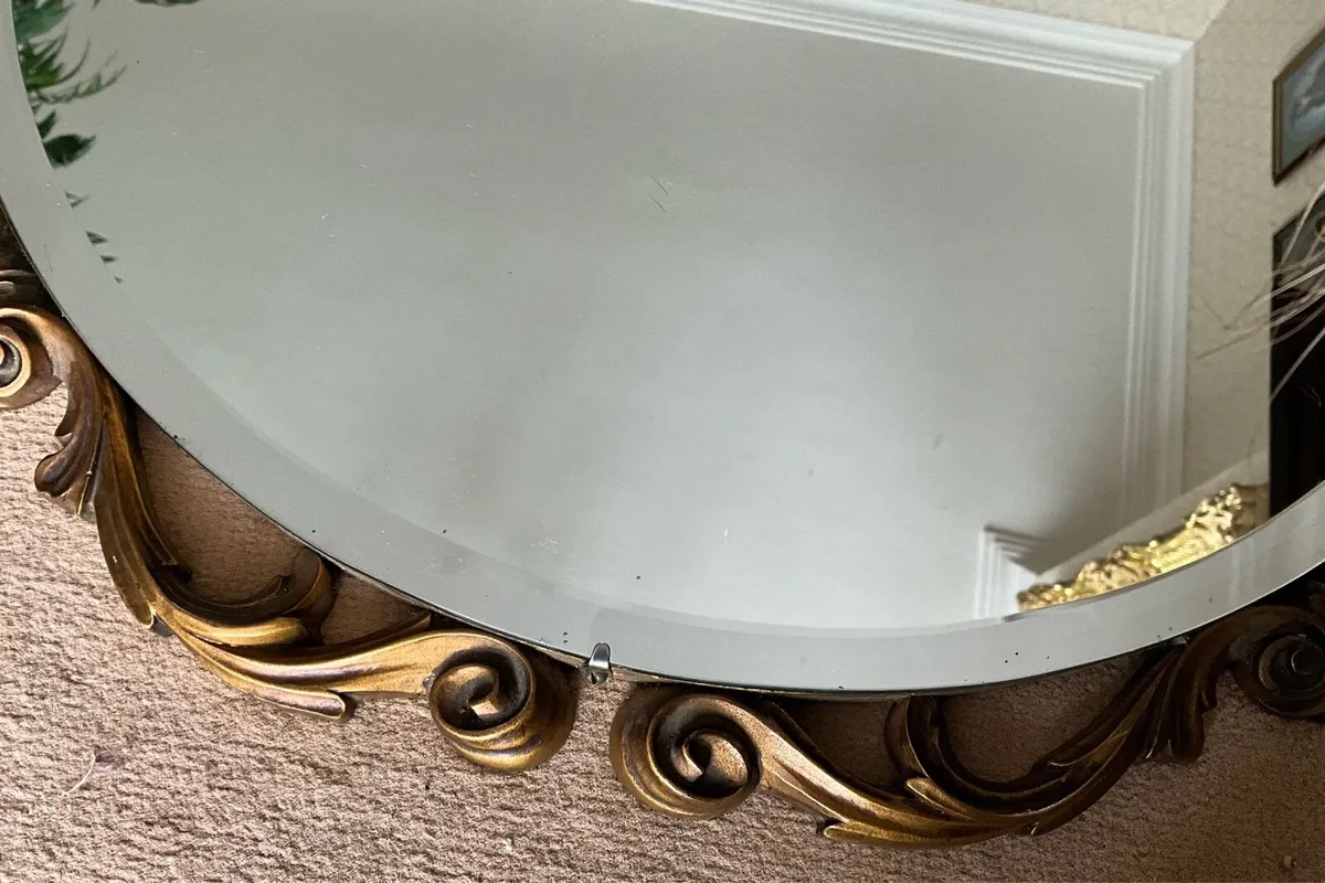 Gilt Scroll Framed Bevelled Glass Vintage Mirror - Image 4