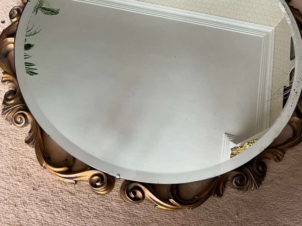 Gilt Scroll Framed Bevelled Glass Vintage Mirror - Image 3