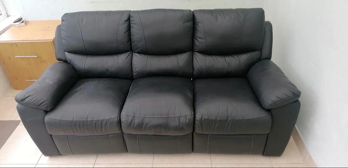 Black 3 seater sofa settee with dual recliners - Image 1