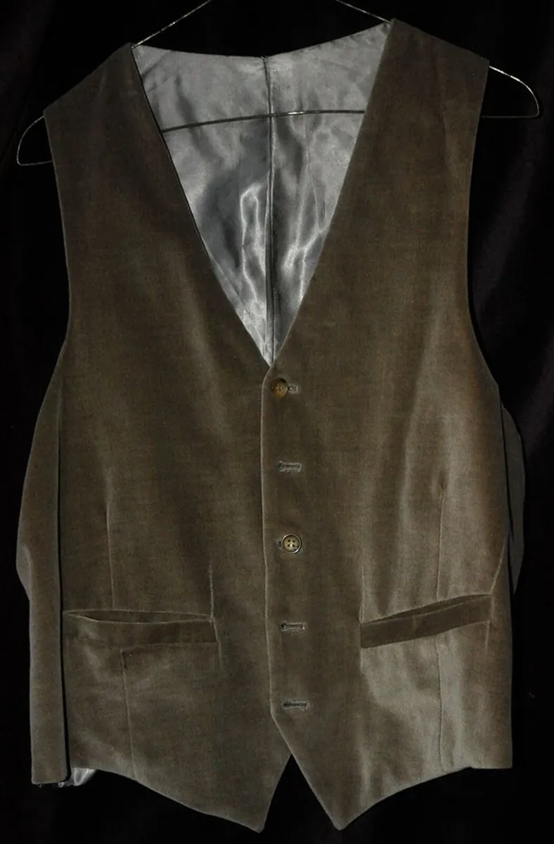 Vest: pale olive green/gold velvet vest - Image 1
