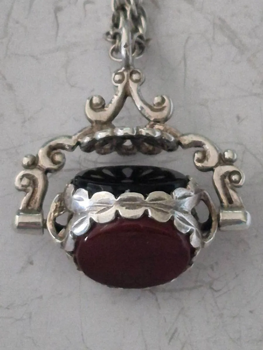 Vintage Silver "Spinner Fob" Necklace - Image 4