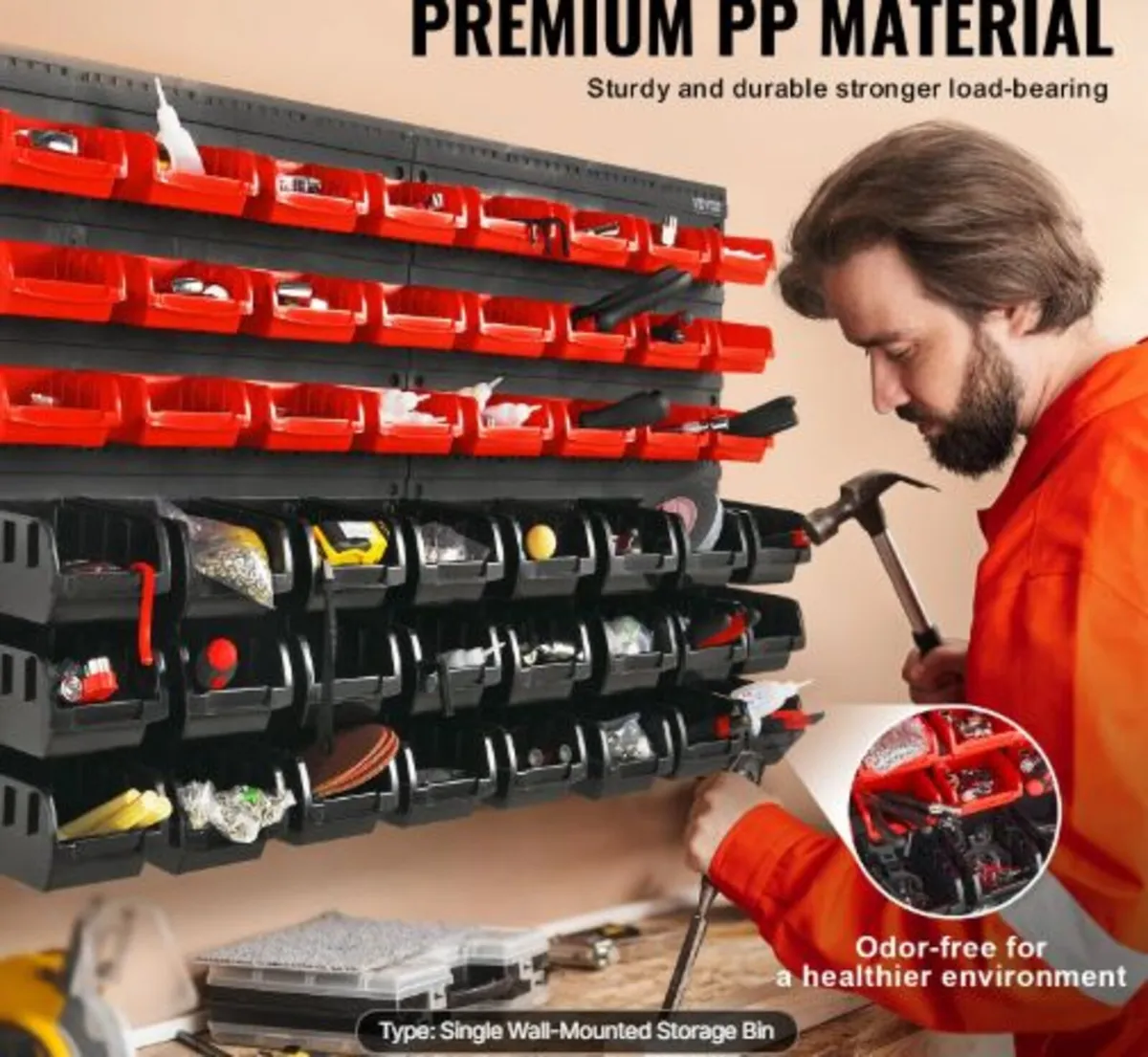 Wall Mounted Storage Bins, 48-Bin Parts Rack - Image 2