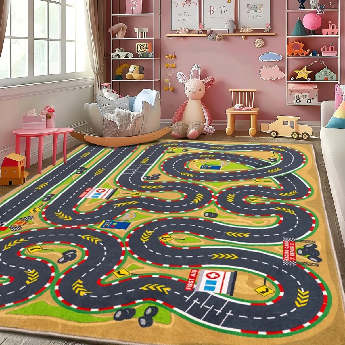 Car Racing Track Rug large Soft Non-Slip Machine - Image 1