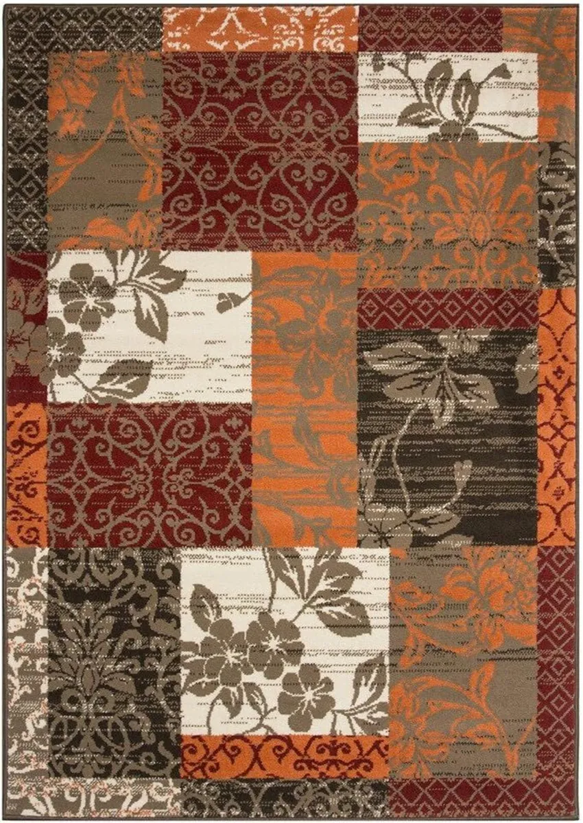Milan Brown Red Orange Beige Ivory Cream Floral