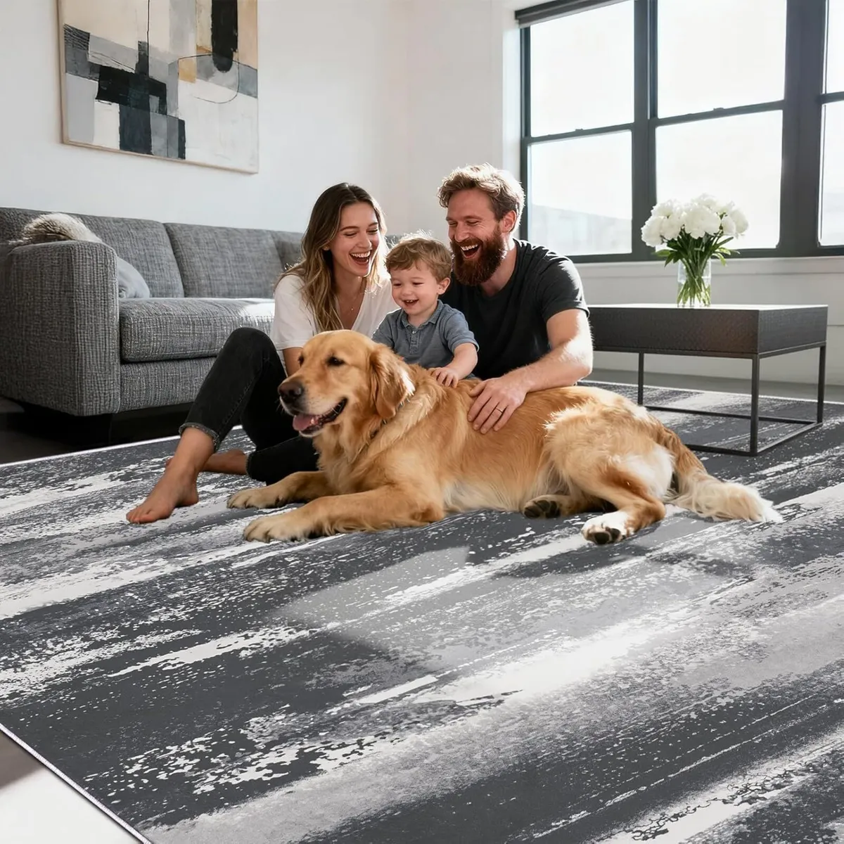 Living Room Rug 200 x 300 cm Abstract Coloured - Image 4