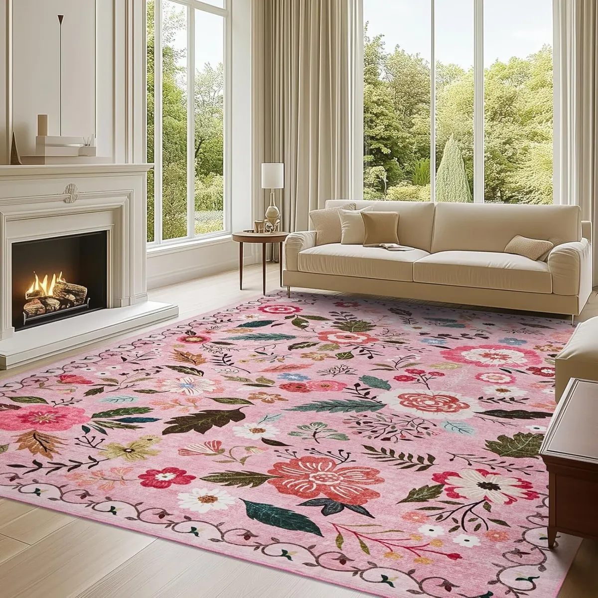 Large Rugs Living Room Low-Pile Boho Floral - Image 1