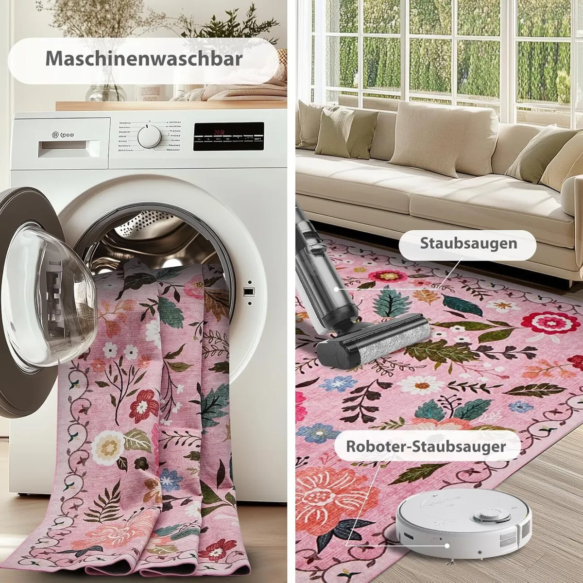 Large Rugs Living Room Low-Pile Boho Floral - Image 3