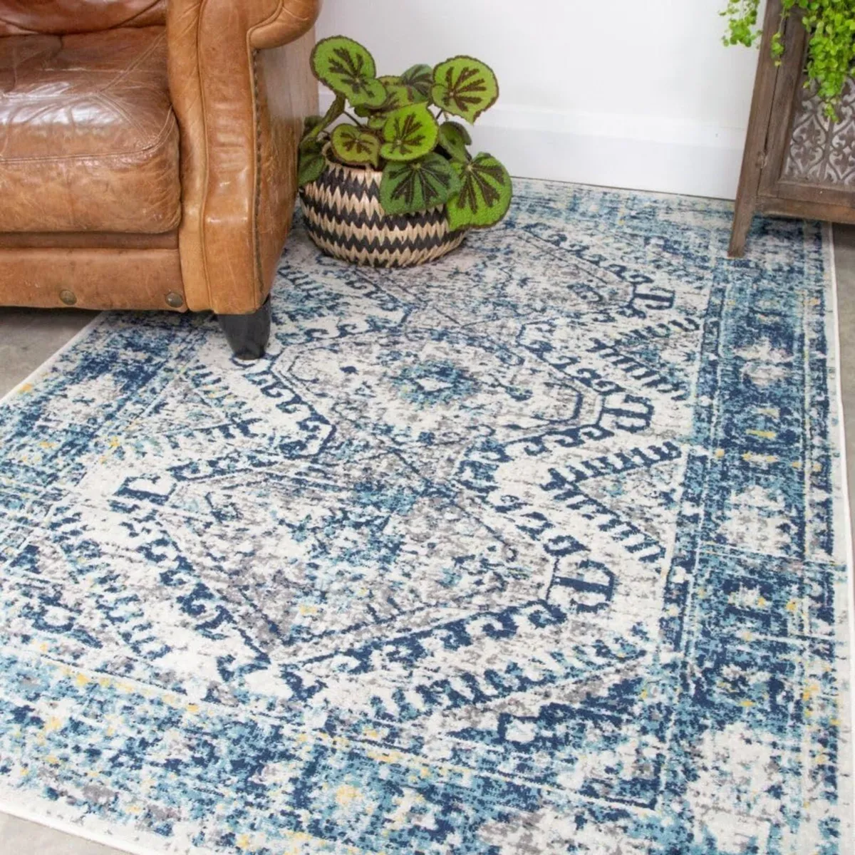 Aztec Tribal Trellis Boho Denim Navy Blue Living - Image 1