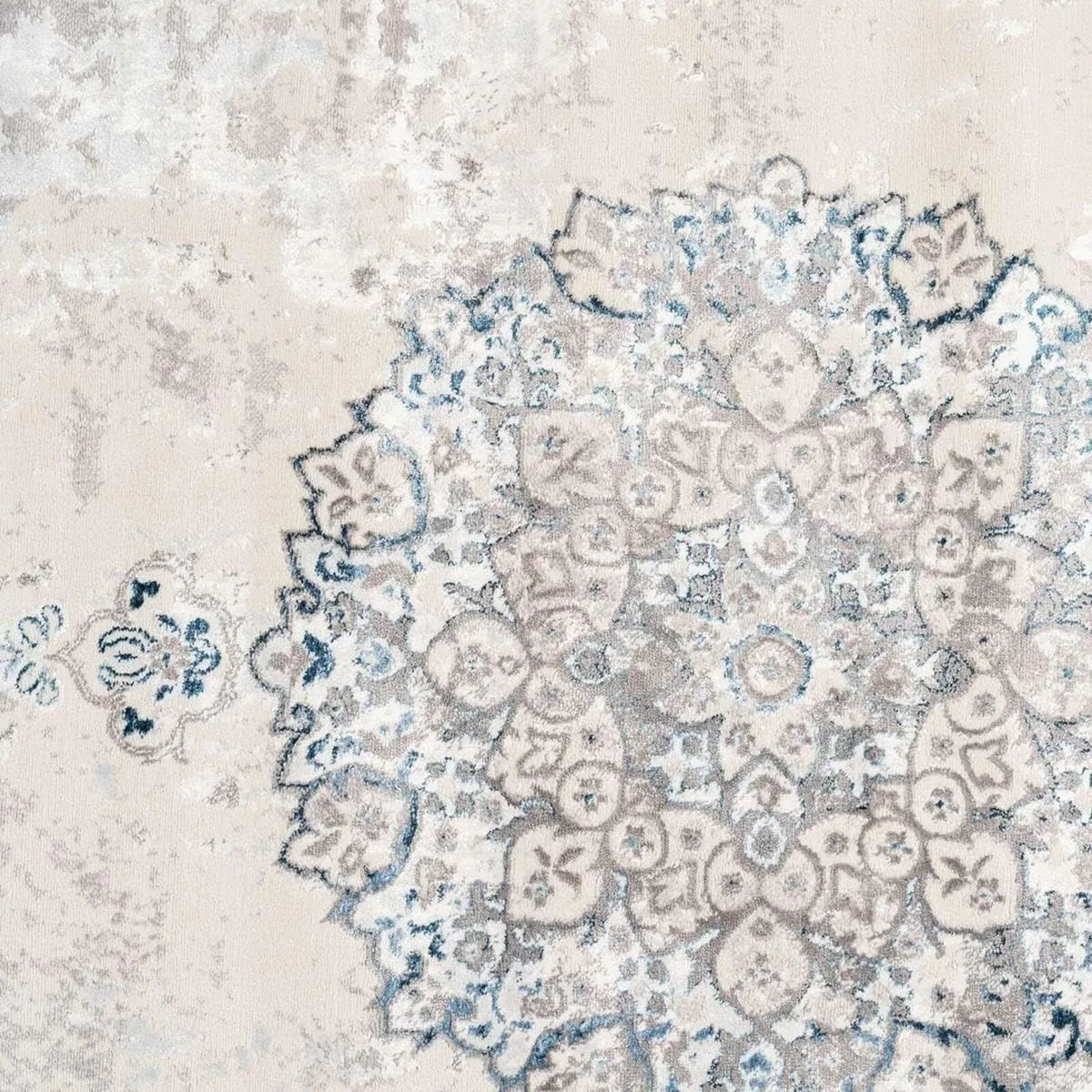 Luxe Grey Blue Medallion Style Area Rug Plush - Image 3