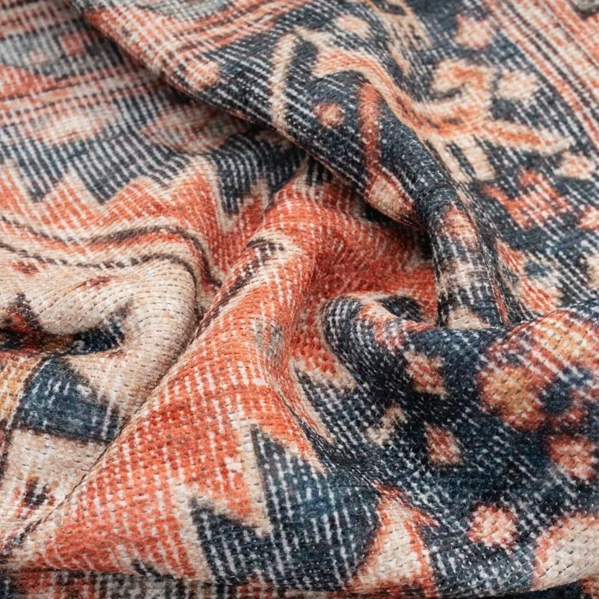 Distressed Tribal Style Navy Blue Cotton Runner - Image 3