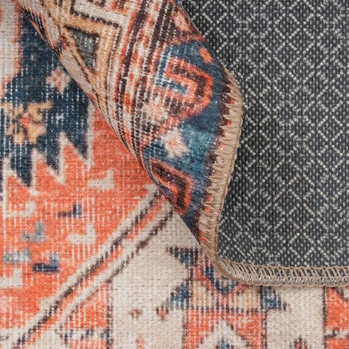 Distressed Tribal Style Navy Blue Cotton Runner - Image 4