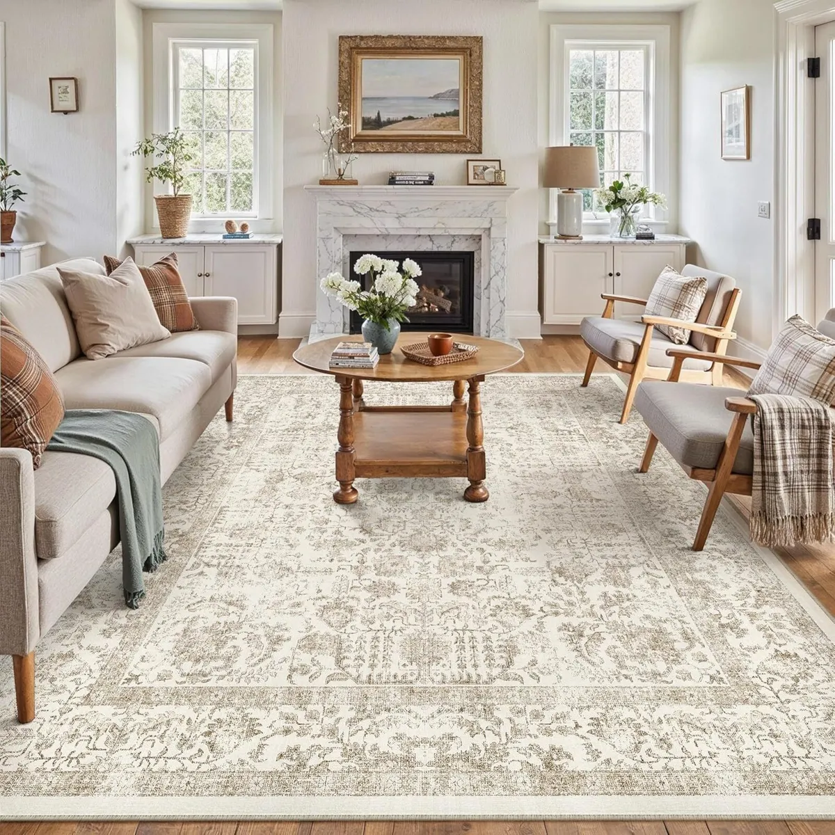 Vintage Brown Rugs Living Room Washable Non Slip - Image 1