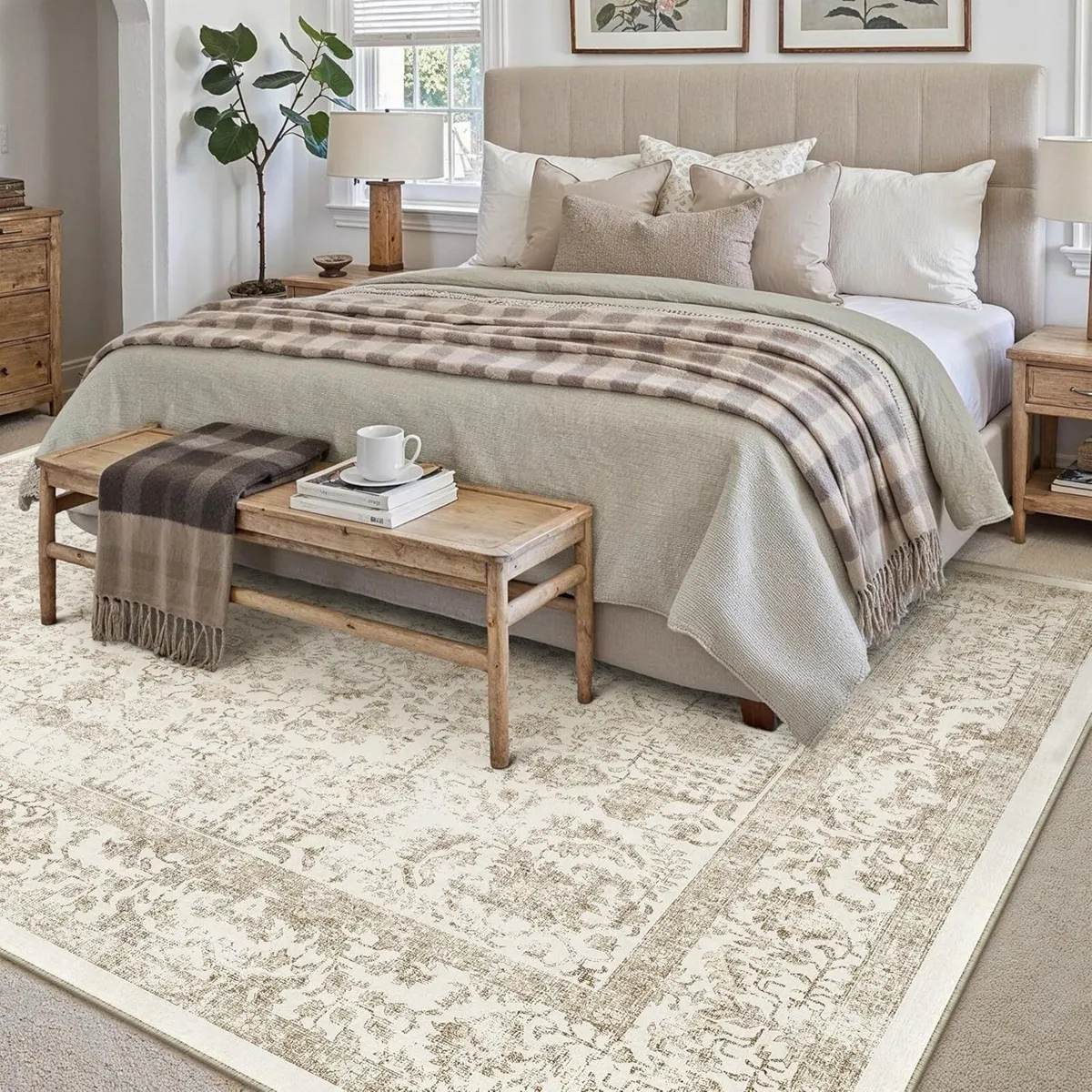 Vintage Brown Rugs Living Room Washable Non Slip - Image 2