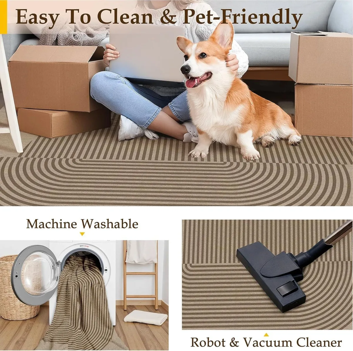 Beige Rugs Living Room 200x300cm Jute Look Large - Image 4