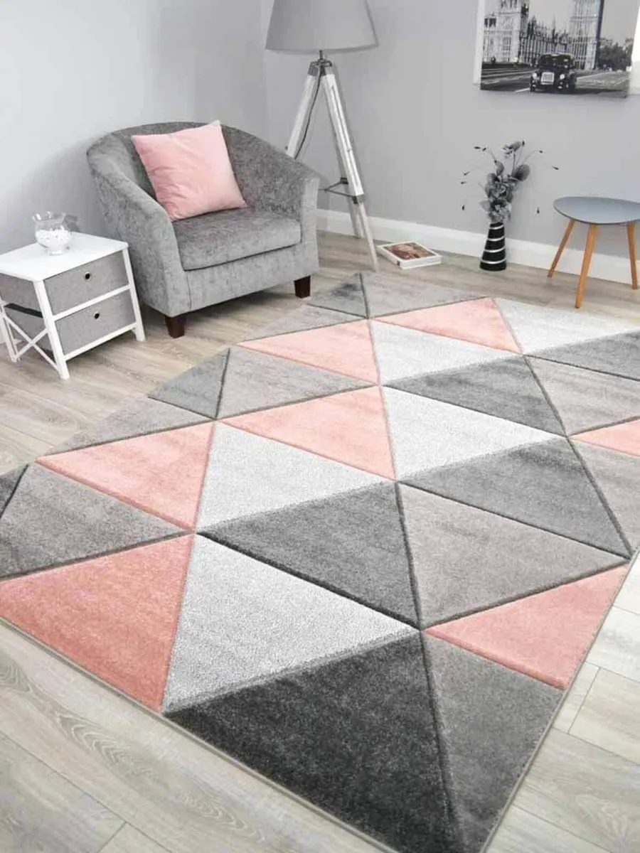 New Blush Pink Grey Triangles Design Small Medium