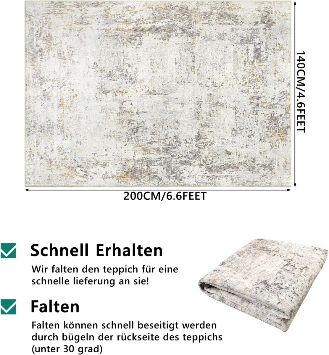 Beige Abstract Living Room 140 x 200 cm Non-Slip - Image 2