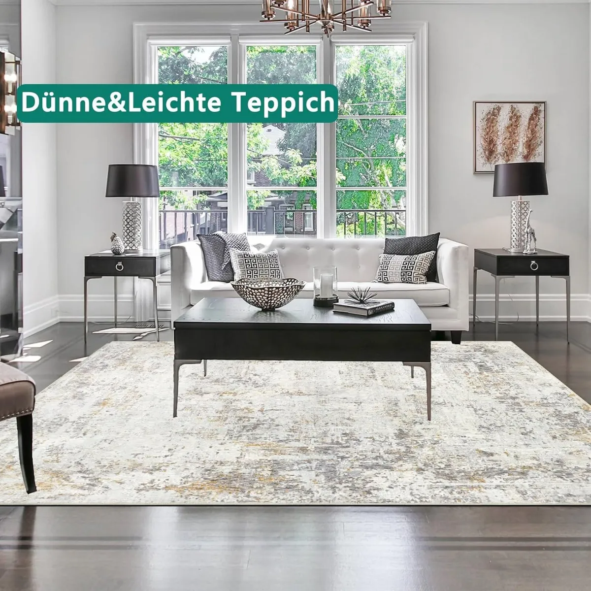Beige Abstract Living Room 140 x 200 cm Non-Slip - Image 3