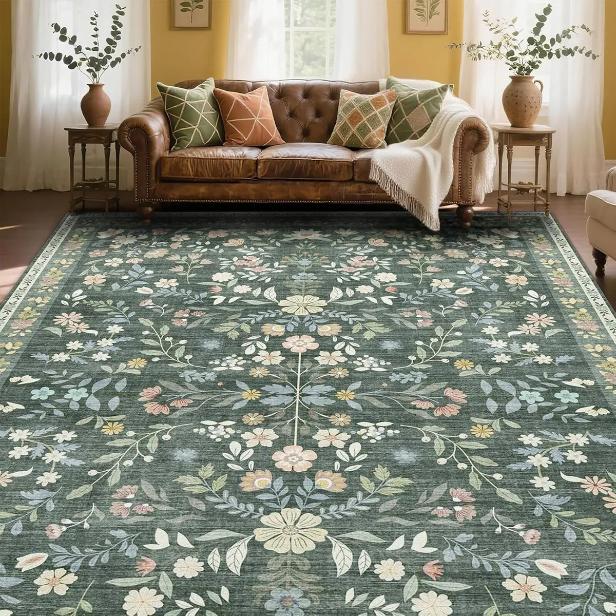 Floral Rugs for Living Room Boho Washable Area - Image 1
