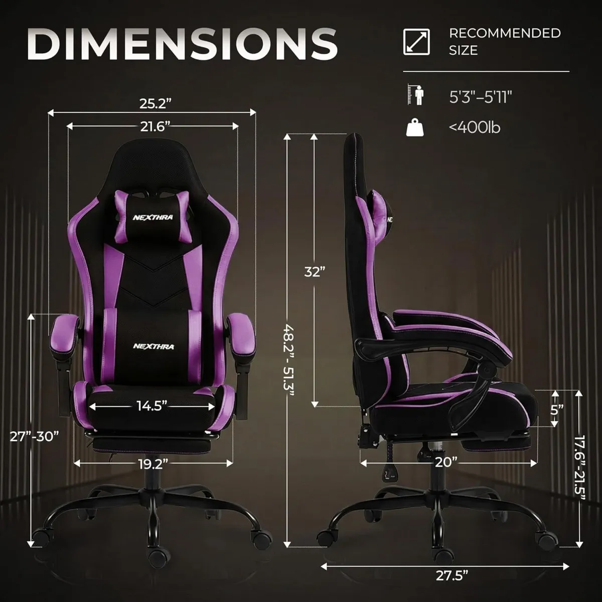 Gaming Chair with Footrest Lumbar Ergonomic - Image 3