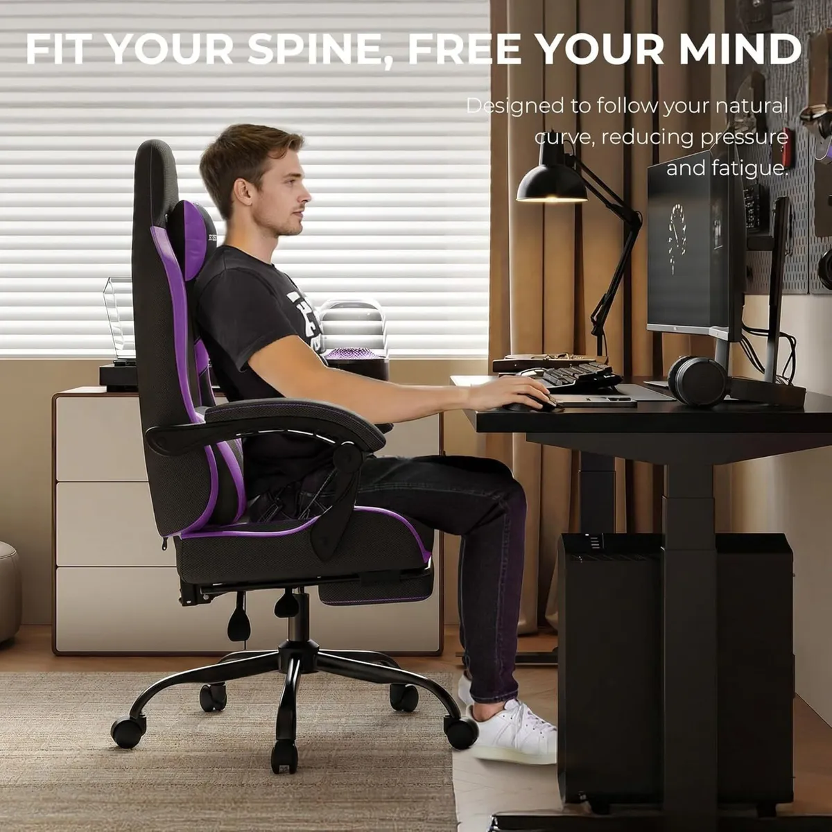 Gaming Chair with Footrest Lumbar Ergonomic - Image 4