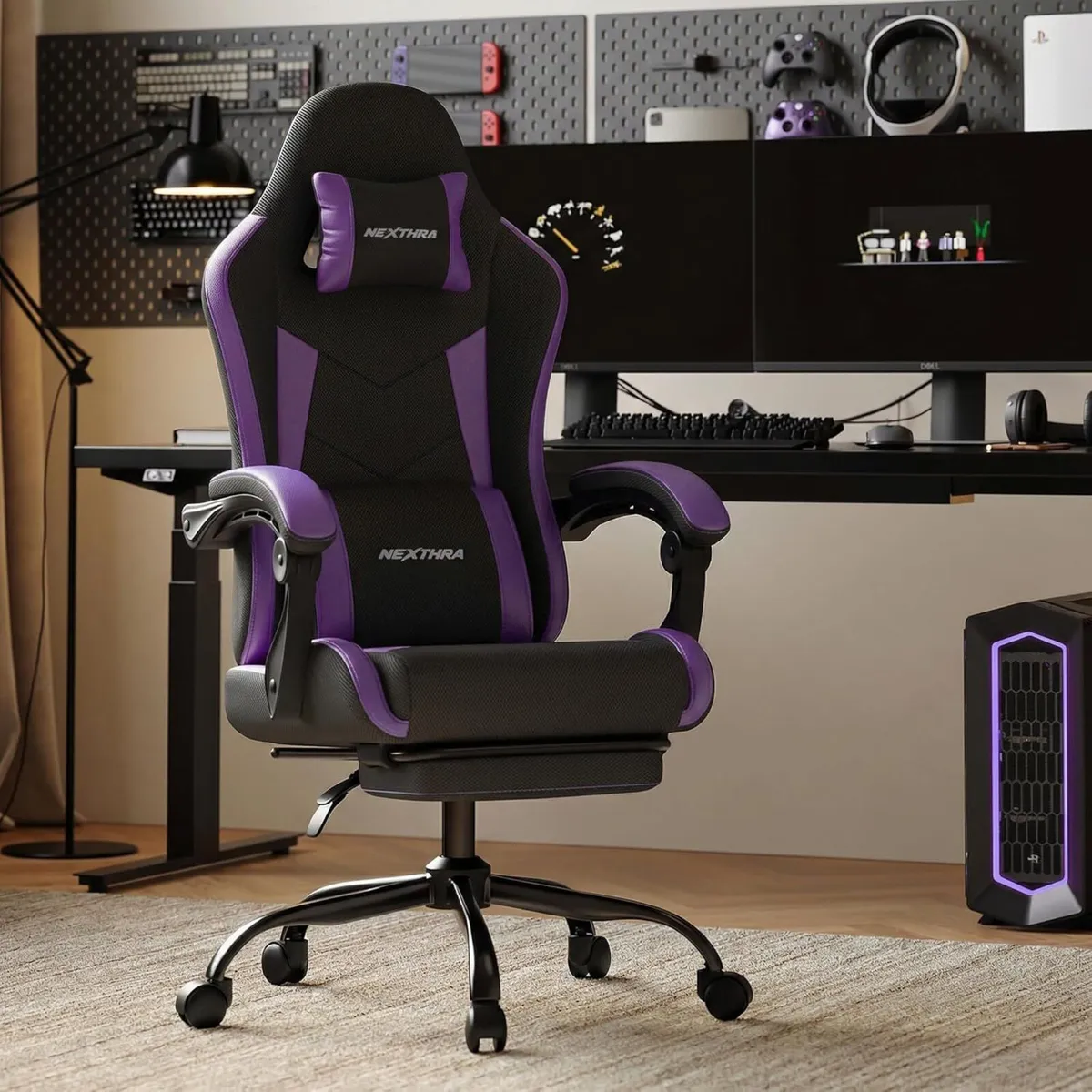 Gaming Chair with Footrest Lumbar Ergonomic - Image 2